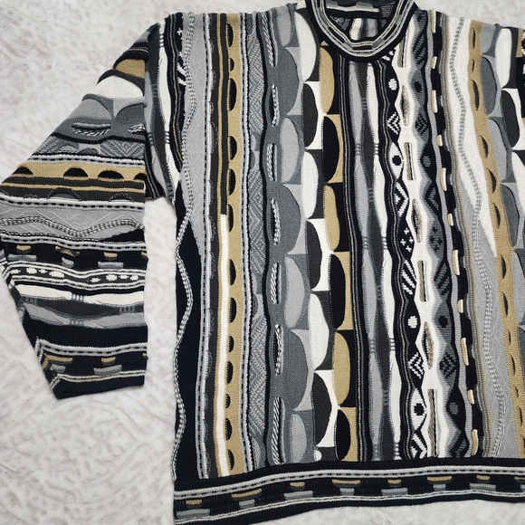 Vintage Men 3D Knit Grandpa Sweater SizeXL  90s Retro Cozy Heritage Black Grey - Picture 3 of 16